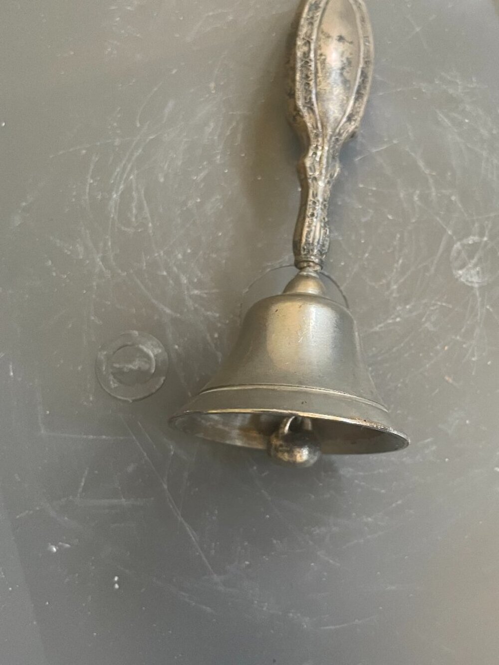 Vintage Metal Hand Bell – Ornate Handle – Aged Patina – Decorative Collectible